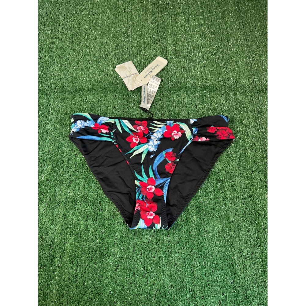Tommy Bahama Midnight Orchid Rev Hipster‎ Bikini Swim Bottoms Black Floral XS